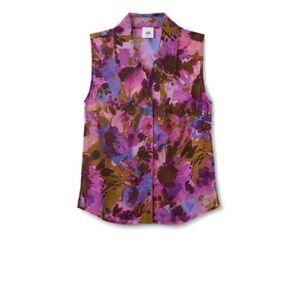 Floral Sleeveless Top - Purple and Brown